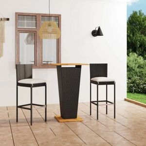 Vidaxl - Ensemble de bar de jardin 3 pcs et coussins Résine tressée Noir - Publicité