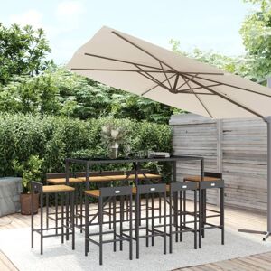 Vidaxl - Ensemble de bar jardin 11pcs noir poly rotin/bois massif acacia Beige - Publicité