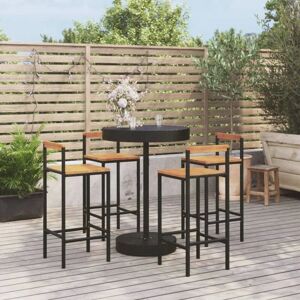 Vidaxl - Ensemble de bar jardin 5 pcs noir poly rotin/bois massif acacia - Publicité