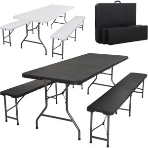 Ensemble de Table de Camping Pliante Aspect rotin Tente à bière Banc en rotin Optique pour 6 personnes Noir - Noir - Arebos - Publicité