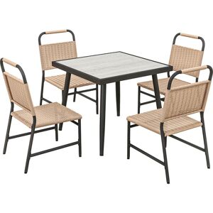 Outsunny - Ensemble de jardin 5 pièces table carrée 4 chaises résine verre - Beige - Publicité