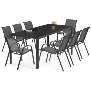 Idmarket - Salon de jardin madrid - Table 190 cm et 8 chaises empilables - Gris anthracite - Gris - Publicité