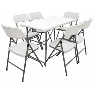 Amanka Ensemble de Meubles de Jardin 6 Chaises 120 cm Table Pliable Résistant aux Intempéries - weiss - Publicité