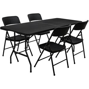 Amanka - Ensemble de meubles de jardin Table de 180cm 4 chaises Pliable Aspect Rotin Noir - schwarz - Publicité