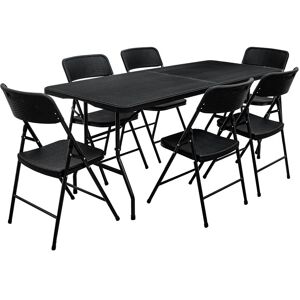 Amanka - Ensemble de meubles de jardin Table de 180cm 6 chaises Pliable Aspect Rotin Noir - schwarz - Publicité