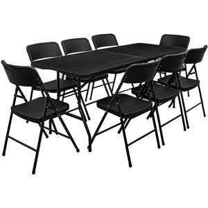 Amanka - Ensemble de meubles de jardin Table de 180cm 8 chaises Pliable Aspect Rotin Noir - schwarz - Publicité