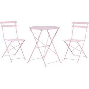 BELIANI Salon de Jardin Bistrot Table et 2 Chaises Pliables en Acier Rose Pastel Fiori - Publicité