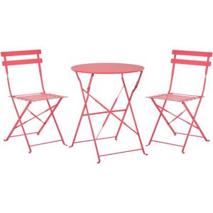 BELIANI Salon de Jardin Bistrot Table et 2 Chaises en Acier Rouge Pliable avec Patins Fiori - Publicité