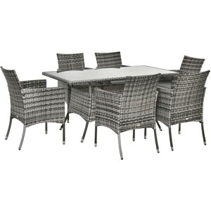 Ensemble salon de jardin 6 personnes - grande table rectangulaire, 6 fauteuils - 6 coussins d'assise déhoussables inclus - métal époxy verre trempé 5 mm résine tressée grise - Gris - Outsunny - Publicité