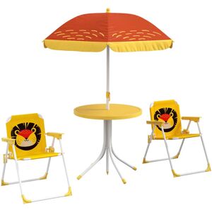 Outsunny Ensemble salon de jardin enfant 4 pcs design lion - chaises pliables - métal polyester jaune rouge - Jaune - Publicité