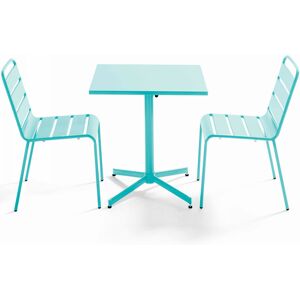 OVIALA Ensemble table de jardin carrée et 2 chaises métal turquoise - Palavas - Bleu Turquoise - Publicité