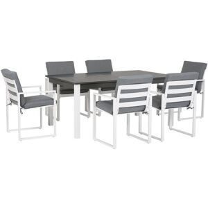 Beliani - Salon de Jardin Gris et Blanc composé d'une Table Extensible 168 / 248 x 100 cm et de 6 Chaises en Aluminium Blanc avec Coussins d'Assise Gris - Publicité