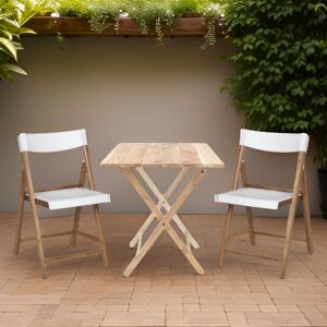 Ensemble table et chaises de jardin pliante en teck fsc Blanc - Blanc