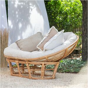 M-S Fauteuil 179x155x36 cm en rotin naturel avec coussin blanc - Publicité