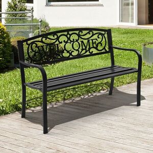 Goplus - Banc de Jardin d'Exterieur, Jardin,Banc Exterieur, Balcon, Place pour 2 Personnes, Canape de Cadre en Metal,Banc Jardin Banquette en Fer Forge 127x 63 x 89CM,Jusqu'a 320KG (Noir) - Publicité