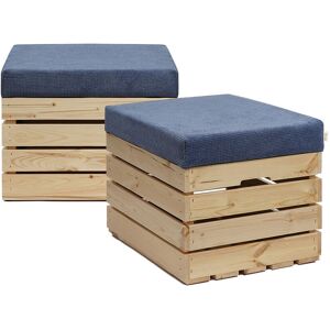 Coffre-Siège en Bois Pouf en bois - Siège avec Coussin Rembourré :Lot de 2, bleu - Grandbox - Publicité