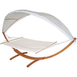 Hamac HHG-675 jusqu'à 200kg toit solaire cadre en bois - MVG 420cm 2 personnes marron, crème-blanc - beige - Publicité