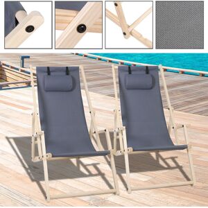 Hengda - Chaise longue Chaise longue de plage Chaise de jardin Pliable Bois Chaise longue de plage Gris Avec Mains Courantes 2 pièces - Publicité