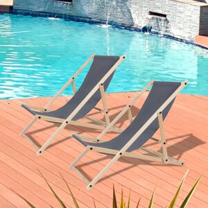 Hengda - Chaise longue pliante Chaise de jardin en bois Chaise longue pliante Chaise de camping Plage Gris 2 pièces - Publicité