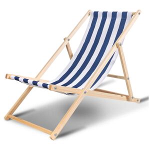 Hengda - Chaise longue pliante en bois Chaise de plage 3 positions transat jardin exterieur Bleu blanc - Publicité