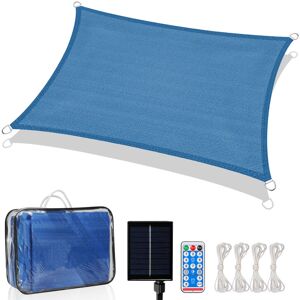 Voile d'ombrage Rectangulaire Leds solaires 3x2M Hydrofuge Auvent Extérieur Soleil imperméable Anti-UV pour Jardin Terrasse + Adaptateur Bleu - Hengda - Publicité