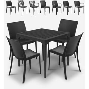 BICA Salon de jardin table carré 80x80cm + 4 chaises noires Provence Dark Chaises Modèle: Perla - Publicité