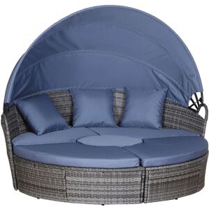Outsunny Lit canapé de jardin modulable grand confort pare-soleil pliable 5 coussins 3 oreillers 180L x 175l x 147H cm résine tressée grise polyester bleu - Bleu - Publicité