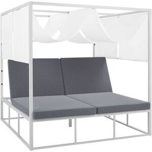 Beliani - Lit de Jardin à Baldaquin 2 Places en Aluminium Blanc Coussins Gris Idéal pour Piscine Terrasse ou Extérieur au Style Moderne et Balinais - Publicité