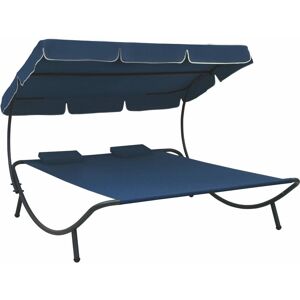 Vidaxl - Lit de repos d'extérieur avec auvent et oreillers Bleu - Publicité