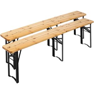 OVIALA Lot de 2 bancs brasserie en bois pliants 218 cm - Marron - Publicité