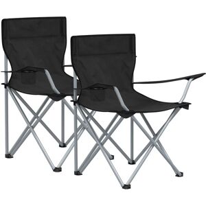 ACAZA Lot de 2 chaises de camping pliables, chaises pliantes pour l'extérieur, confortables, avec accoudoirs et porte-gobelets, cadre stable, capacité de charge de 120 kg - Noir - Publicité