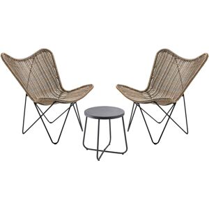 OVIALA Lot de 2 chaises de jardin en résine et une table basse en acier - Marron - Publicité