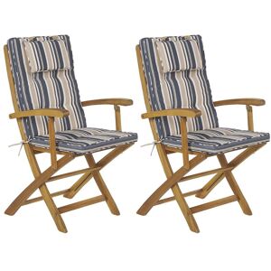 BELIANI Lot de 2 chaises de jardin pliantes avec coussins à rayures bleu foncé et beige maui ii - Publicité