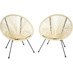 TECTAKE Lot de 2 chaises de jardin pliantes Design rétro dans le style acapulco Résistant aux intempéries et aux uv - beige - Publicité