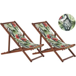 BELIANI Lot de 2 Chiliennes Pliantes Acacia Foncé Motif Toucans Anzio - Publicité