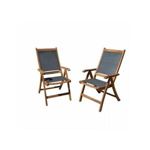 Lot de 2 fauteuils de jardin pliants en bois d'acacia FSC et textilene - Gris - Publicité