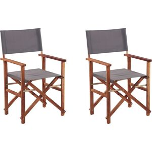 BELIANI 2 Chaises Fauteuils Metteur en Scène Pliantes en Bois Acacia Naturel avec Accoudoirs et Assise Gris pour Jardin Extérieur Boho - Publicité