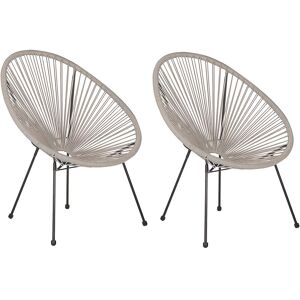 Set 2 Chaises Fauteuils Spaghetti en Rotin Gris Clair et Acier Design Tendance pour Chambre Salon Terrasse ou Jardin Moderne et Industriel Beliani - Publicité