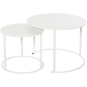 Outsunny Lot de 2 tables basses rondes gigognes empilables de jardin métal époxy blanc - Publicité