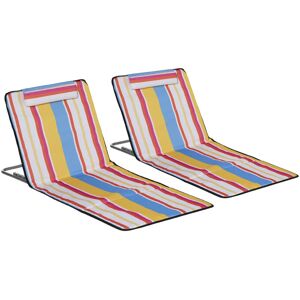 Outsunny - Lot de 2 tapis de plage pliants matelas de plage avec dossier réglable 5 positions, appui-tête réglable, tissu Oxford, sac de transport inclus, dim. 124L x 53l x 35-45H cm - Multicolore - Publicité