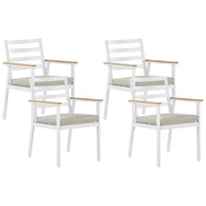 BELIANI Lot 4 Chaises de Jardin en Aluminium Blanc avec Coussins Beigeet Accoudoirs Effet Bois Parfaites pour 4 Personnes et Extérieur Scandinave - Publicité