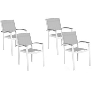 Lot 4 Chaises de Jardin avec Accoudoirs en Aluminium Blanc et Textile Gris Matières Résistantes pour Terrasse au Style Moderne Beliani - Publicité