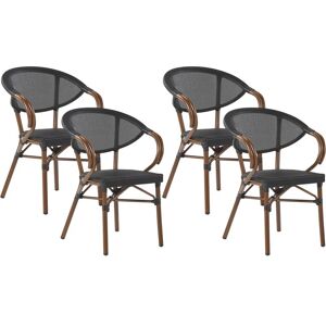 Lot 4 Chaises Petits Fauteuils de Jardin en Aluminum Effet Bois et Textile Noir Empilables Idéales pour Terrasse ou Balcon Moderne Beliani - Publicité