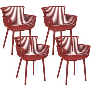 BELIANI Lot de 4 Chaises à Manger en Plastique Polyvalentes avec Accoudoirs Rouge Pesaro - Publicité