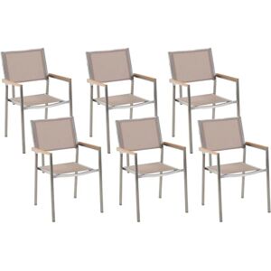 BELIANI Lot de 6 Chaises de Jardin Empilables Beige et Argenté en Tissu et Inox Grosseto - Publicité