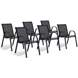 IDMARKET Lot de 6 chaises de jardin lyma métal et textilène empilables noires - Noir - Publicité