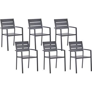 BELIANI Lot de 6 Chaises de Jardin Moderne en Bois et Aluminium Noir Vernio - Publicité