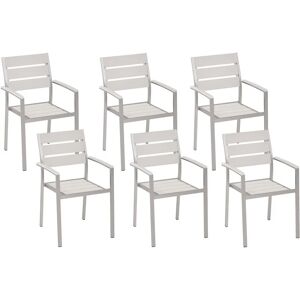 BELIANI Lot de 6 Chaises de Jardin en Aluminium et Bois Synthétique Blanc et Argenté Vernio - Publicité