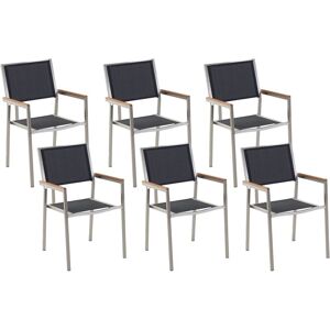 BELIANI Lot de 6 Chaises de Jardin Empilables Gris et Argenté en Tissu et Inox Grosseto - Publicité