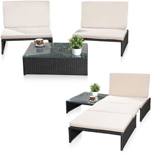 Melko - ensemble de mobilier de jardin polyvalent - chaise longue, banc ou deux chaises avec dossier, avec table en polyrattan, chaise longue de - Publicité